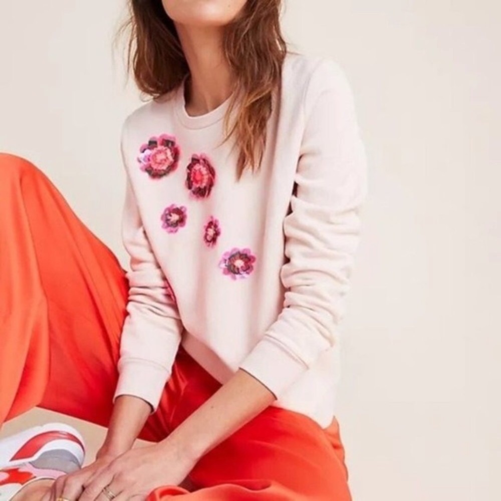 Anthropologie Delpozo Sequin Flower Sweatshirt